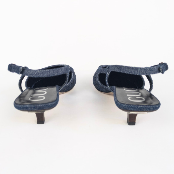 GUCCI Blue Denim GG Crystal Monogram Demi Slingback Pump Women's EU 38 / US 8 - Picture 4 of 13